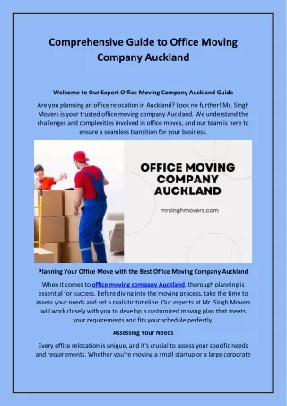 Comprehensive Guide to Office Moving Company Auckland