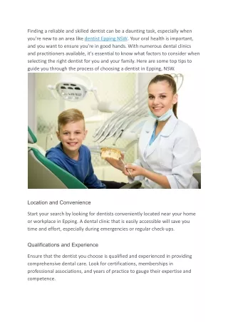 Top Tips for Choosing a Dentist in Epping, NSW