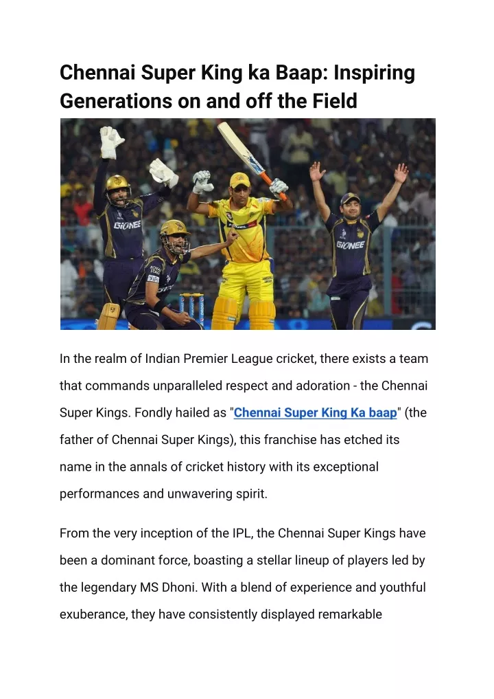 chennai super king ka baap inspiring generations