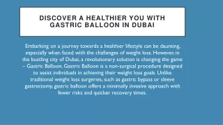 Discover a Healthier You with Gastric Balloon in Dubai