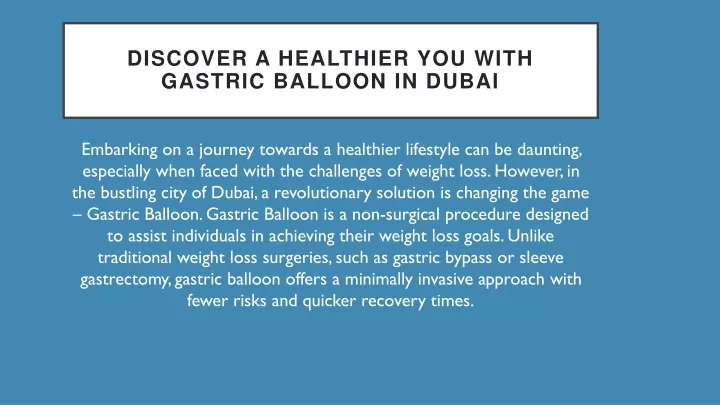 discover a healthier you with gastric balloon in dubai