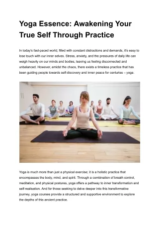 Yoga Essence: Awakening Your True Self Through Practice