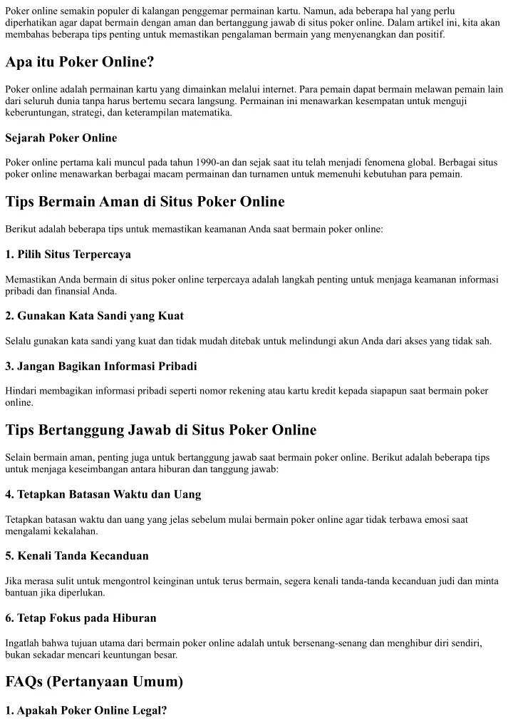 poker online semakin populer di kalangan