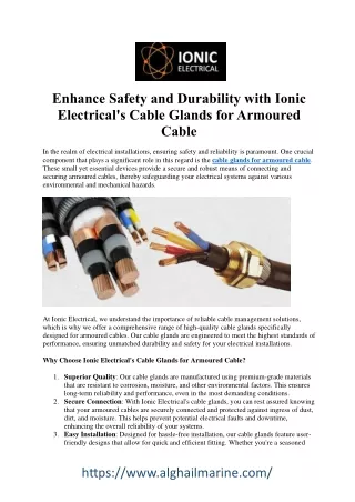 Secure Your Armoured Cables with Precision: Introducing Cable Glands by Ionic El