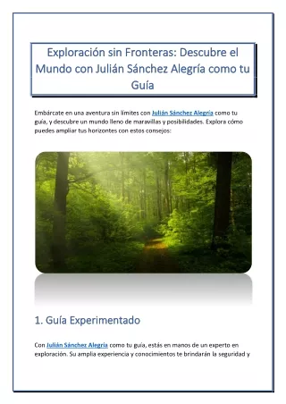 Exploración sin Fronteras: Descubre el Mundo con Julián Sánchez Alegría como tu