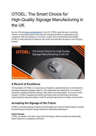 OTOEL: The Smart Choice for High-Quality Signage Manufacturing in the UK