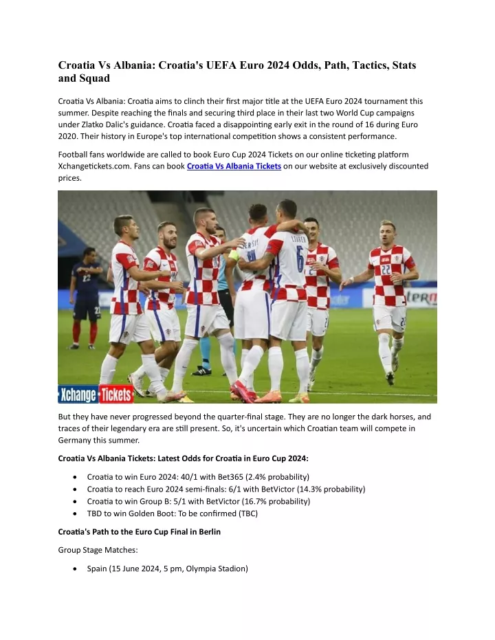 PPT Croatia's UEFA Euro 2024 Odds, Path, Tactics, Stats and Squad