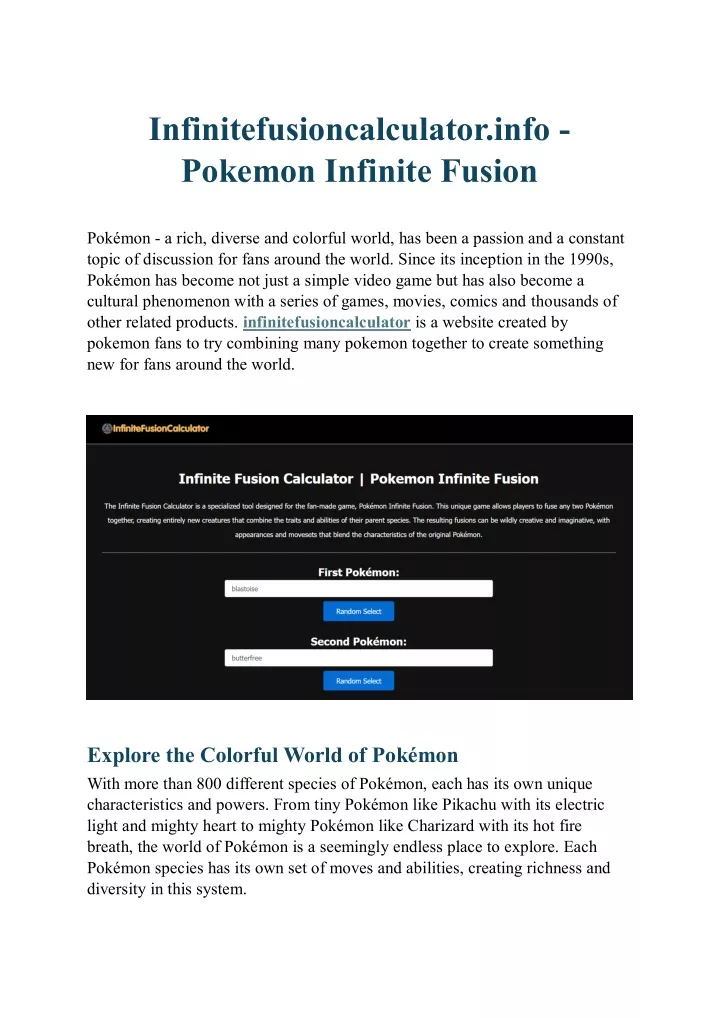 infinitefusioncalculator info pokemon infinite