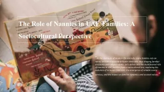 The Role of Nannies in UAE Families: A Sociocultural Perspective