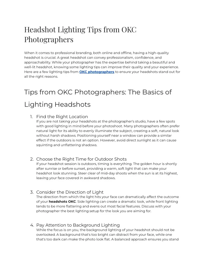 headshot lighting tips from okc photographers