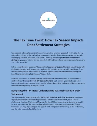 The Tax Time Twist: How Tax Season Impacts Debt Settlement Strategies