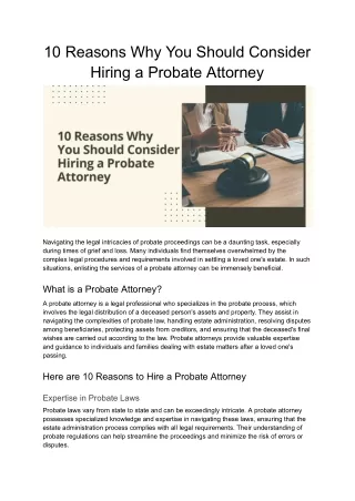 10 Reasons Why You Should Consider Hiring a Probate Attorney