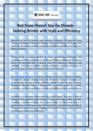 Red Snow Shovel Sno Go Shovels - Tackling Winter with Style and Efficiency