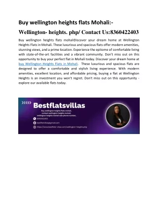 Buy wellington heights flats Mohali  -