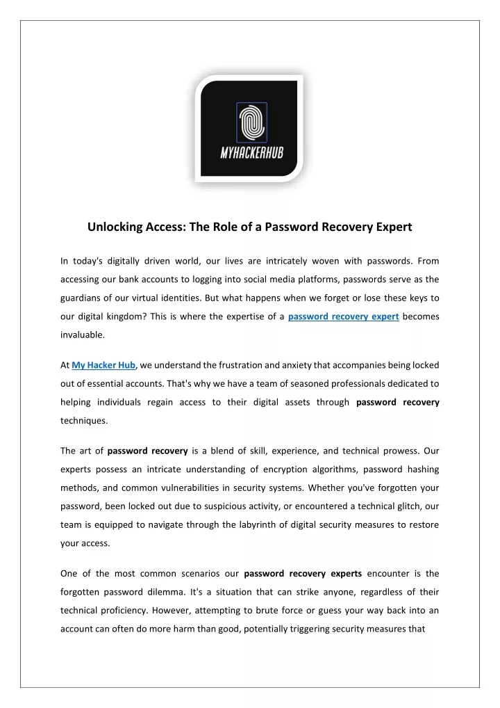 unlocking access the role of a password recovery