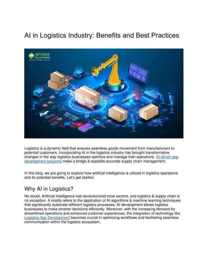ai in logistics industry benefits and best