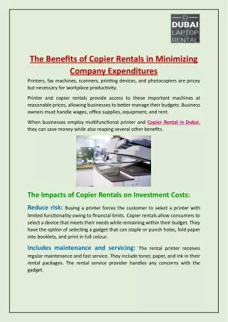 The Benefits of Copier Rentals in Minimizing Company Expenditures