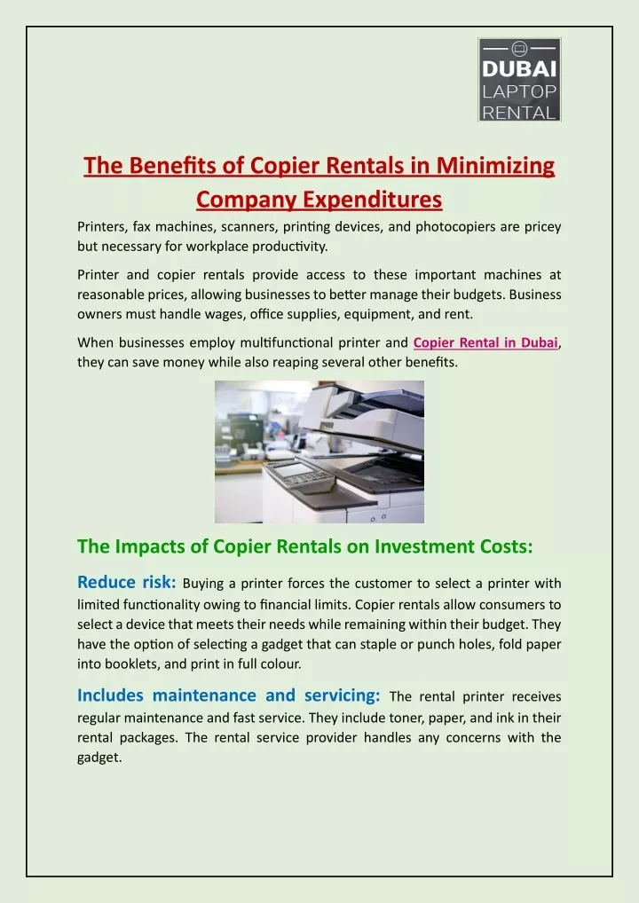 the benefits of copier rentals in minimizing