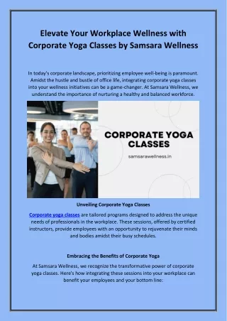 Elevate Your Workplace Wellness with Corporate Yoga Classes by Samsara Wellness