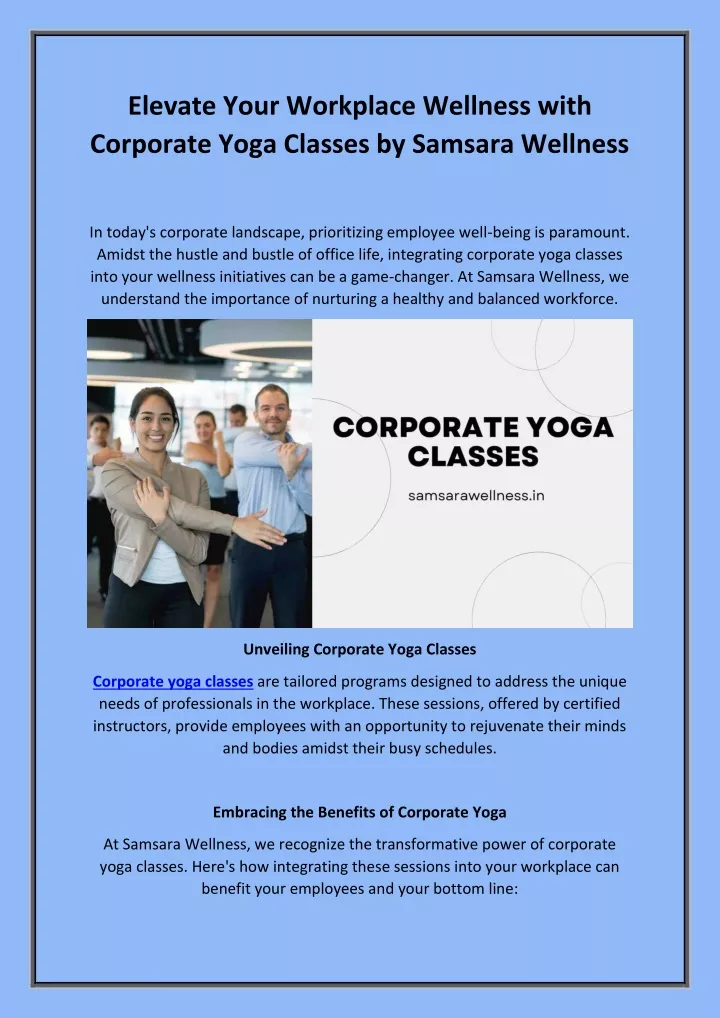 elevate your workplace wellness with corporate