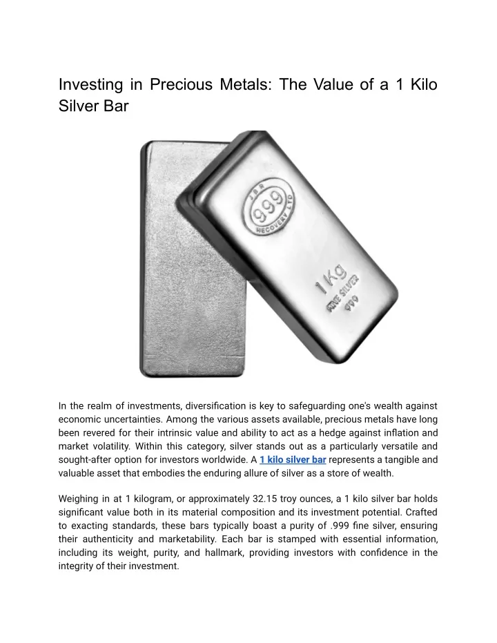 investing in precious metals the value