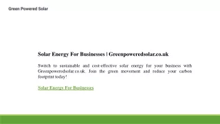 Solar Energy For Businesses  Greenpoweredsolar.co.uk