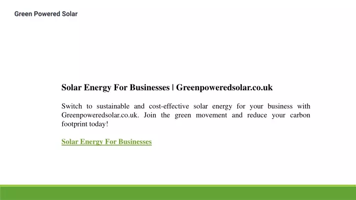solar energy for businesses greenpoweredsolar