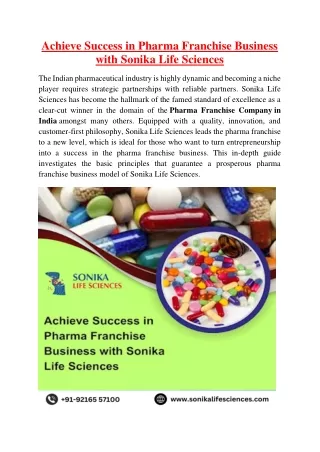 Achieve Success in Pharma Franchise Business with Sonika Life Sciences