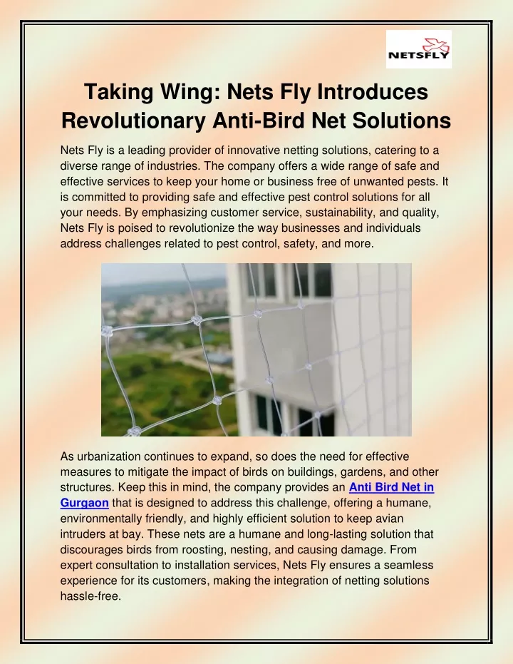 taking wing nets fly introduces revolutionary