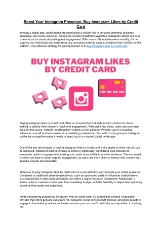 Boost Your Instagram Presence- Buy Instagram Likes by Credit Card