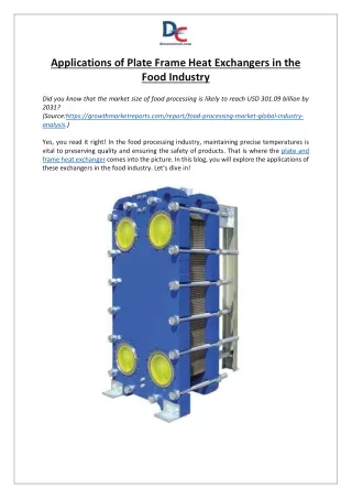 Applications of Plate Frame Heat Exchangers in the Food Industry