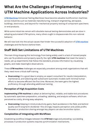 What Are the Challenges of Implementing UTM Machine Applications Across Industries