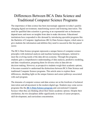 Differences Between BCA Data Science and Traditional Computer Science Programs
