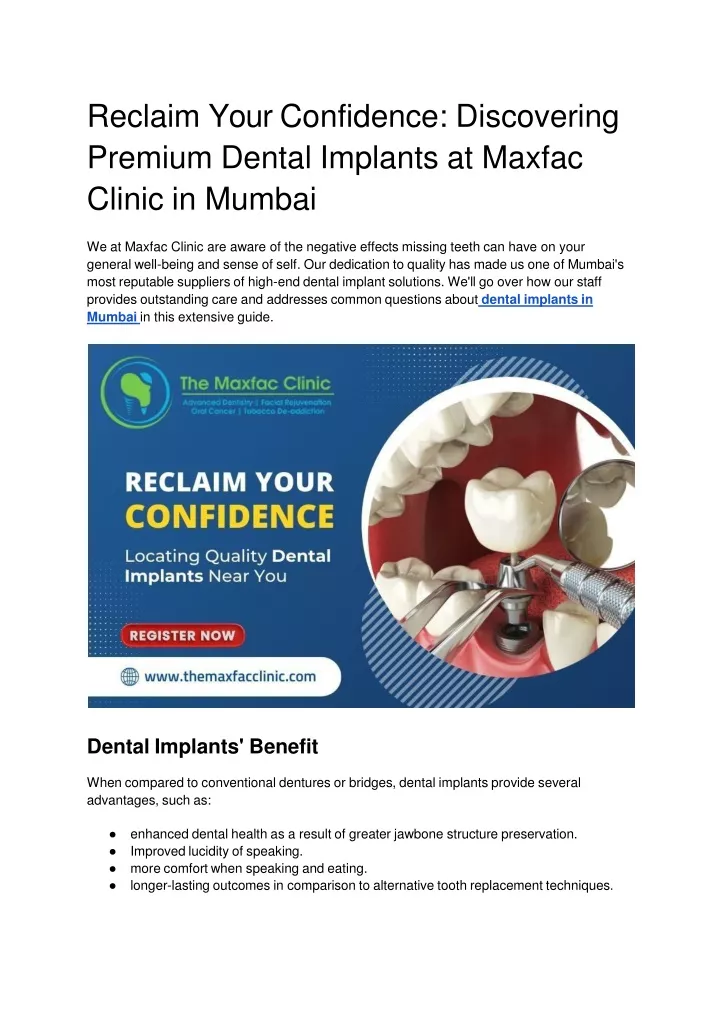 reclaim your confidence discovering premium dental implants at maxfac clinic in mumbai