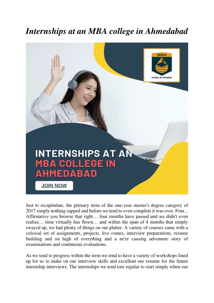 internships at an mba college in ahmedabad