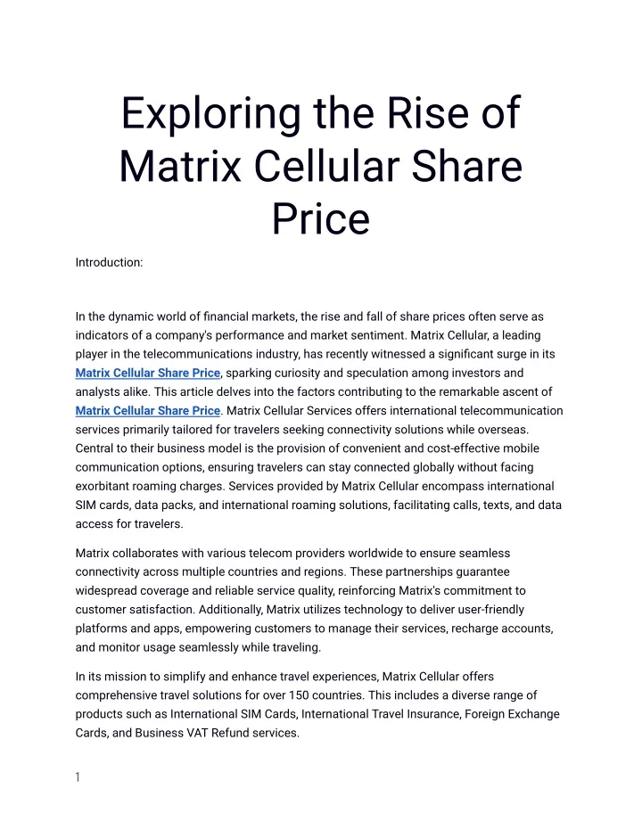 exploring the rise of matrix cellular share price