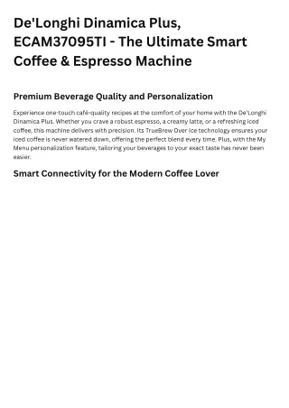 Delonghi Dinamica Plus | Smart Coffee & Espresso Machine