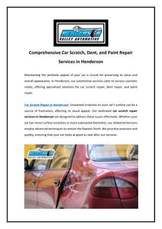 Comprehensive Car Scratch Repair Services in Henderson