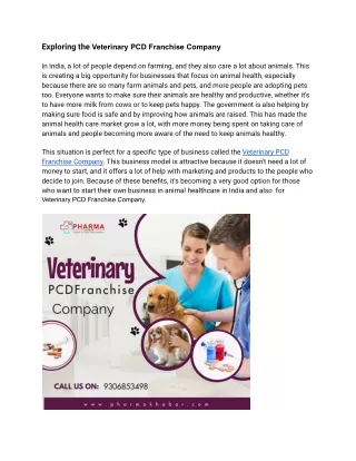 Exploring the Veterinary PCD Franchise Company