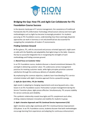 Bridging the Gap How ITIL and Agile Can Collaborate for ITIL Foundation Course Success