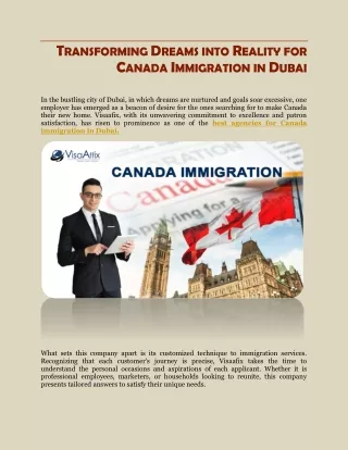 TRANSFORMING DREAMS INTO REALITY FOR CANADA IMMIGRATION IN DUBAI