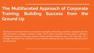 the multifaceted approach of corporate training