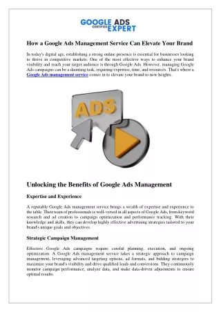How a Google Ads Management Service Can Elevate Your Brand