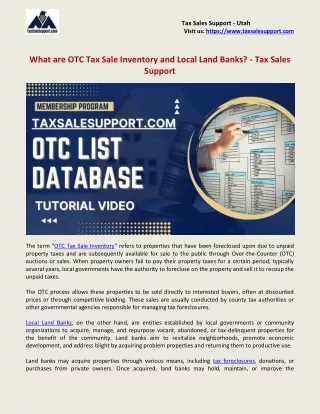 What are OTC Tax Sale Inventory and Local Land Banks - Tax Sales Support