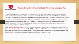 Trucking Companies in Miami, Florida - Best Way Courier Leading the Way