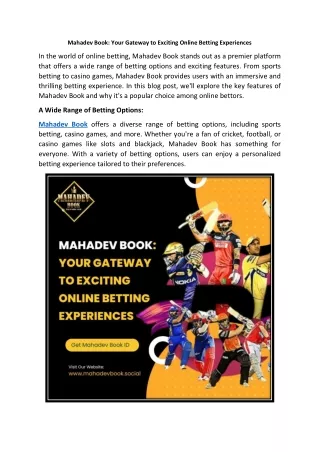Mahadev Book Your Gateway to Exciting Online Betting Experiences
