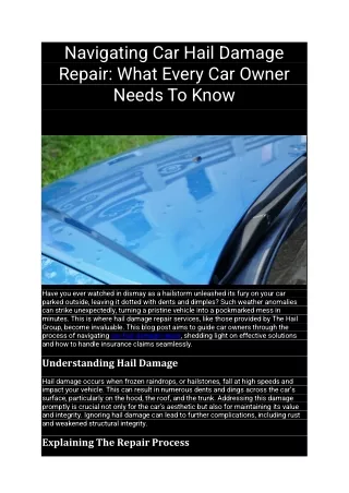 Navigating Car Hail Damage Repair What Every Car Owner Needs To Know