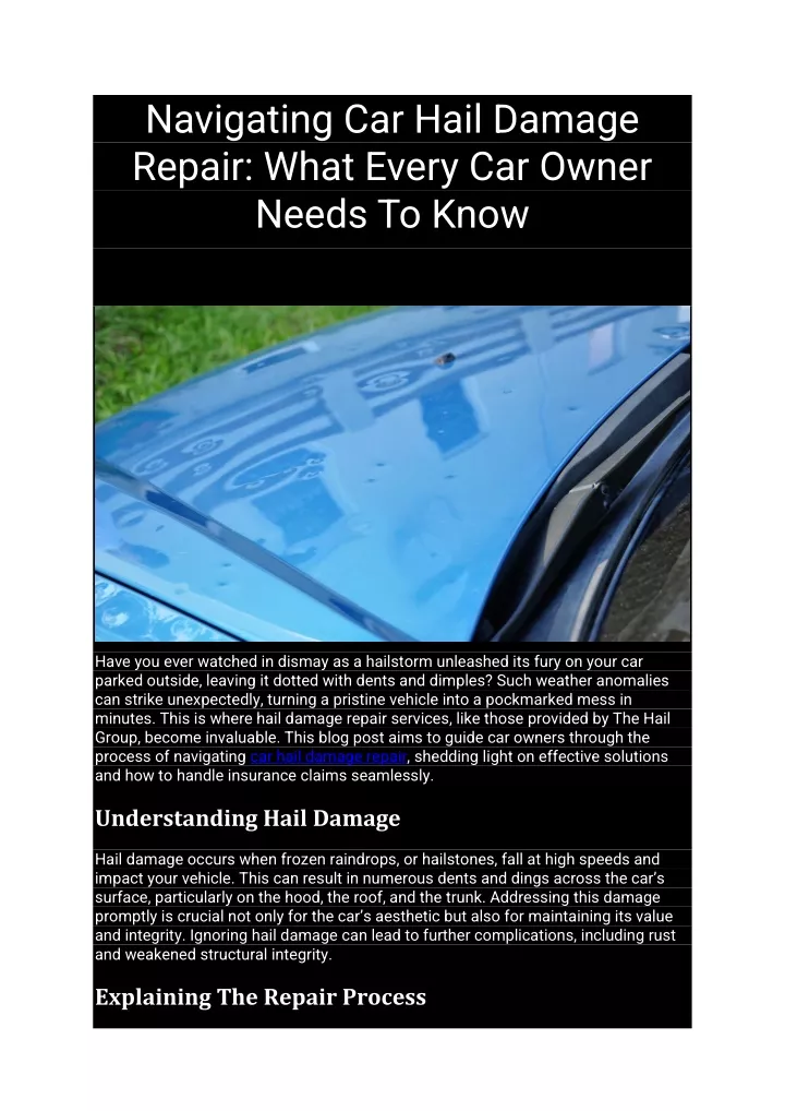 navigating car hail damage repair what every