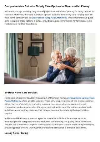 Comprehensive Guide to Elderly Care Options in Plano and McKinney