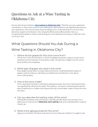 Questions to Ask at a Wine Tasting in Oklahoma City